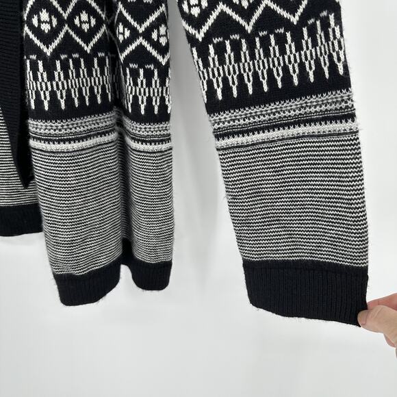 Talbots Sweater Womens Medium Black White Cardigan Shawl Collar Fair Isle Knit - Picture 5 of 10